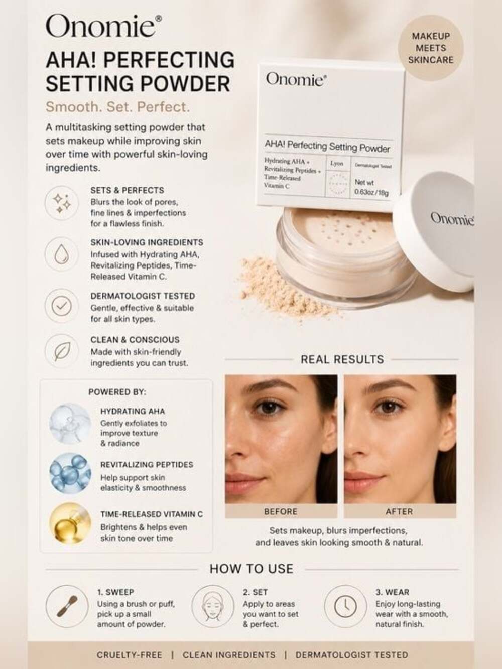 NWT ONOMIE AHA! Perfecting Setting Powder (18g) Full Size